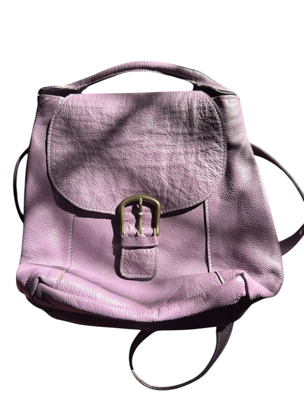 SatiSana Genuine Pebbled Leather Buckle Satchel Backpack Small Medium Purple